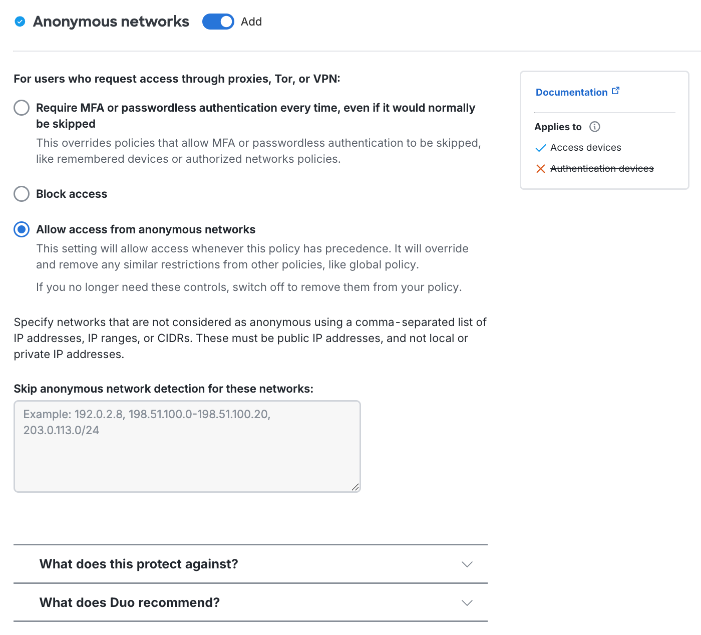 Anonymous Networks Settings