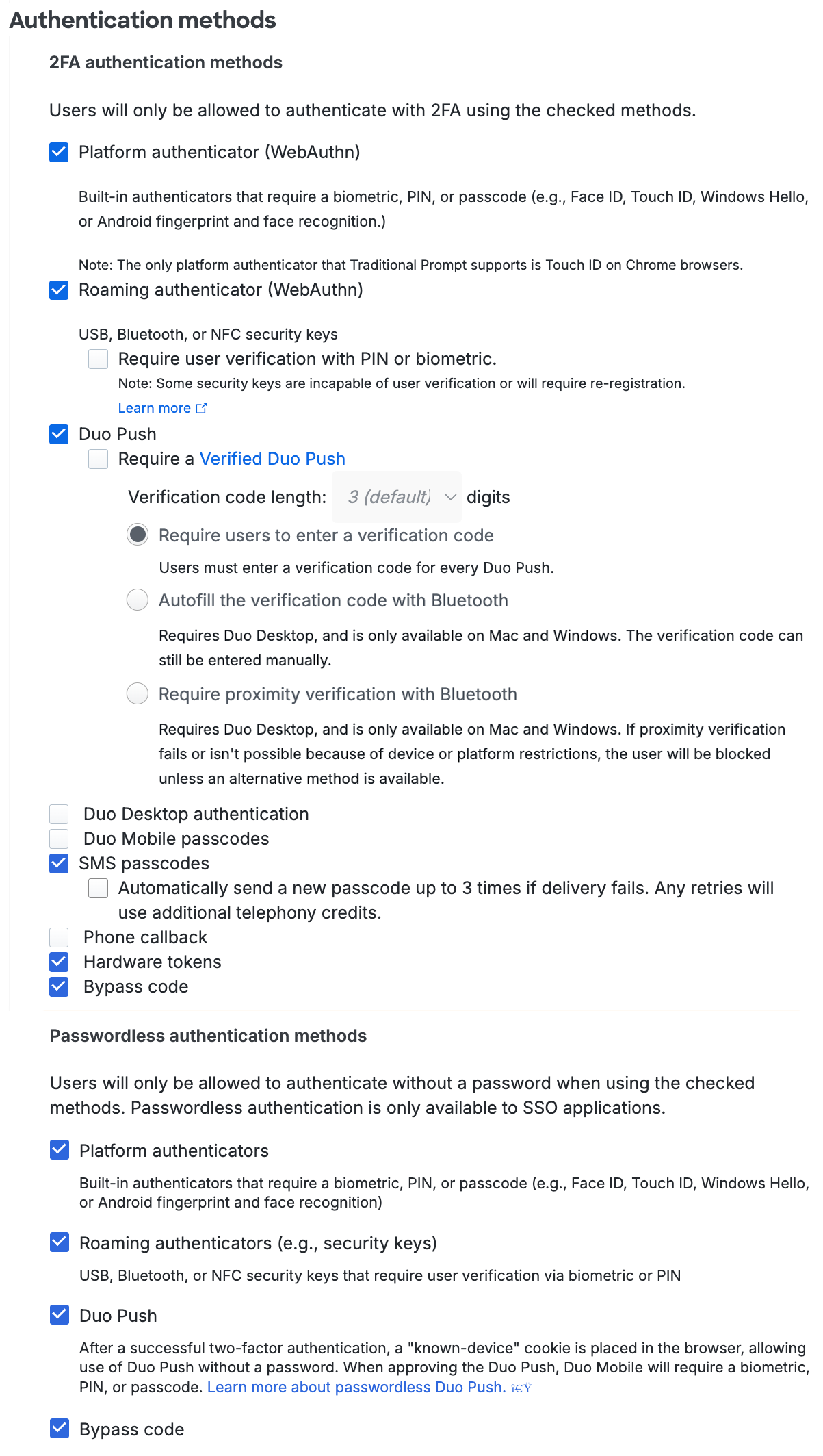 Authentication Methods Settings