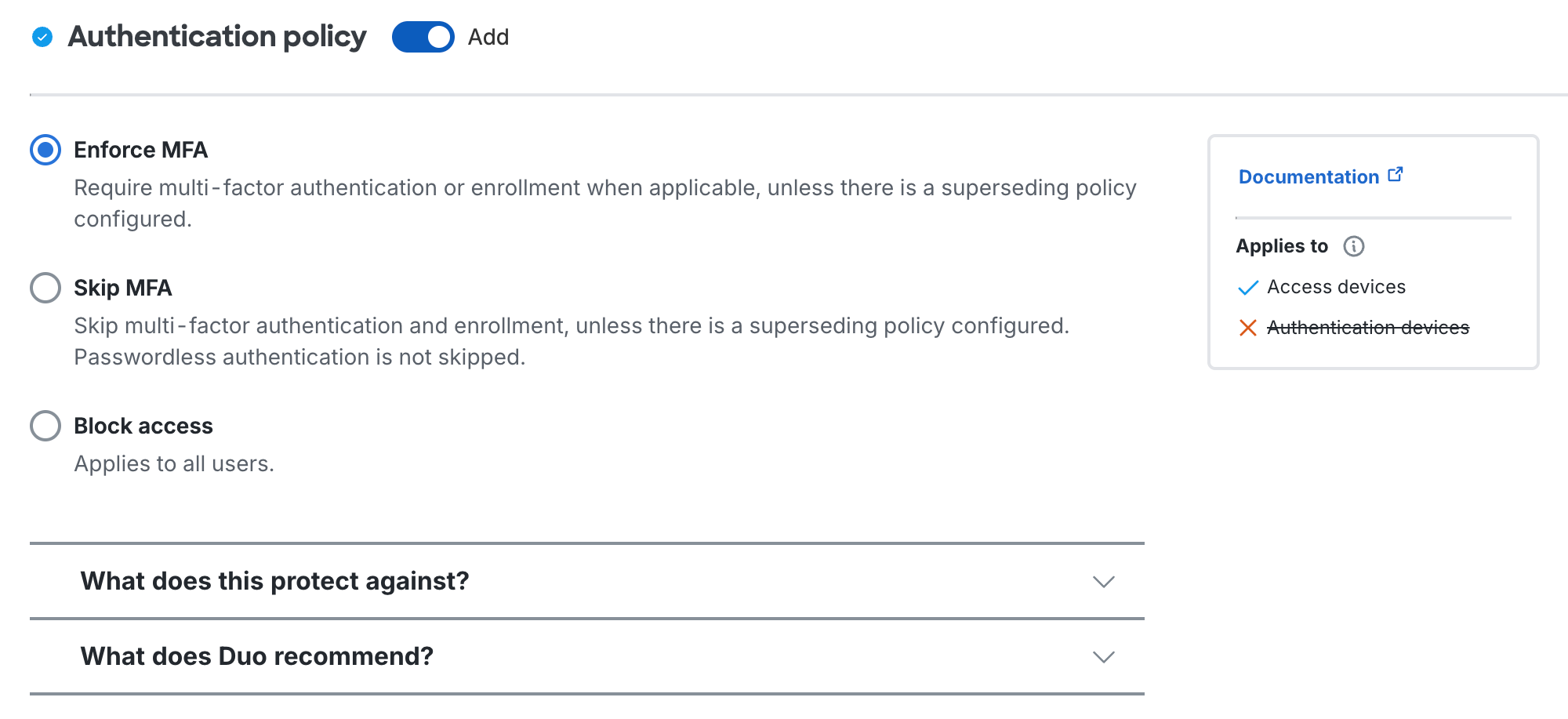 Authentication Policy Settings