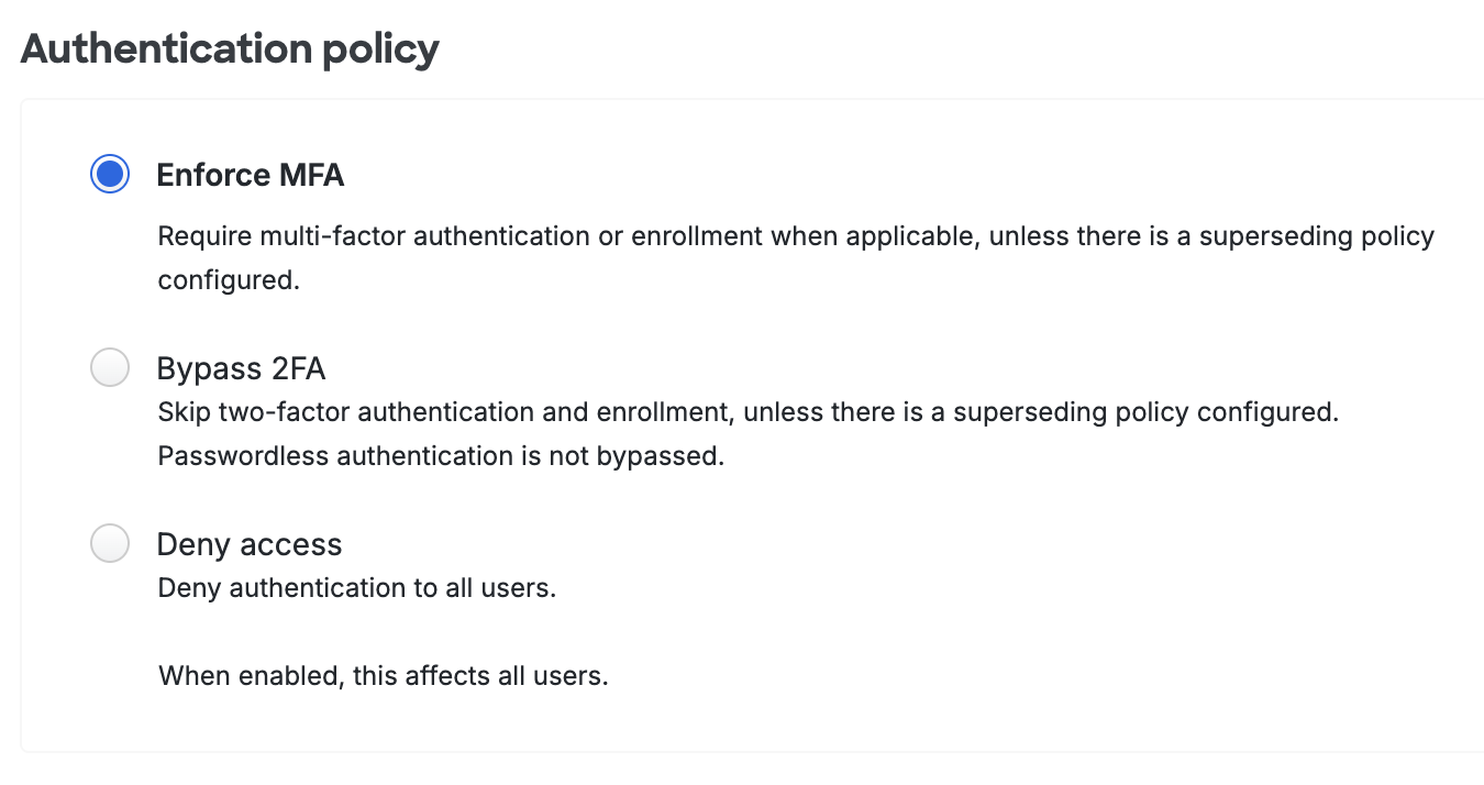Authentication Policy Settings