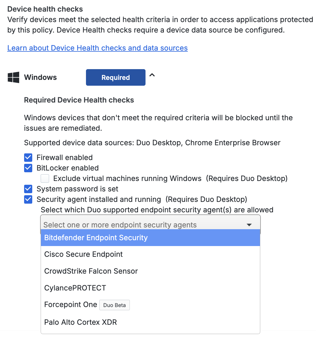 Duo Premier Duo Desktop Security Agent Verification Policy Options