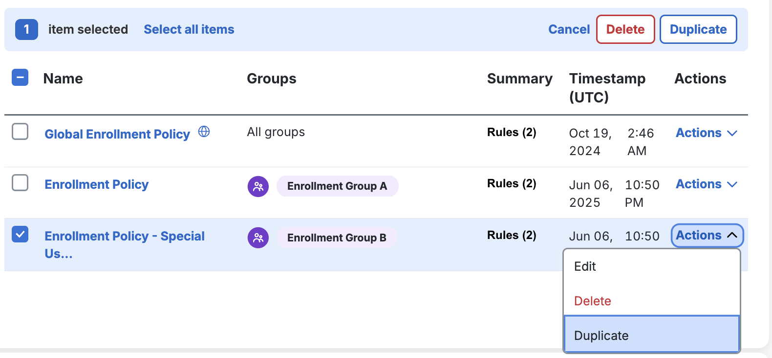 Duplicate Enrollment Policy