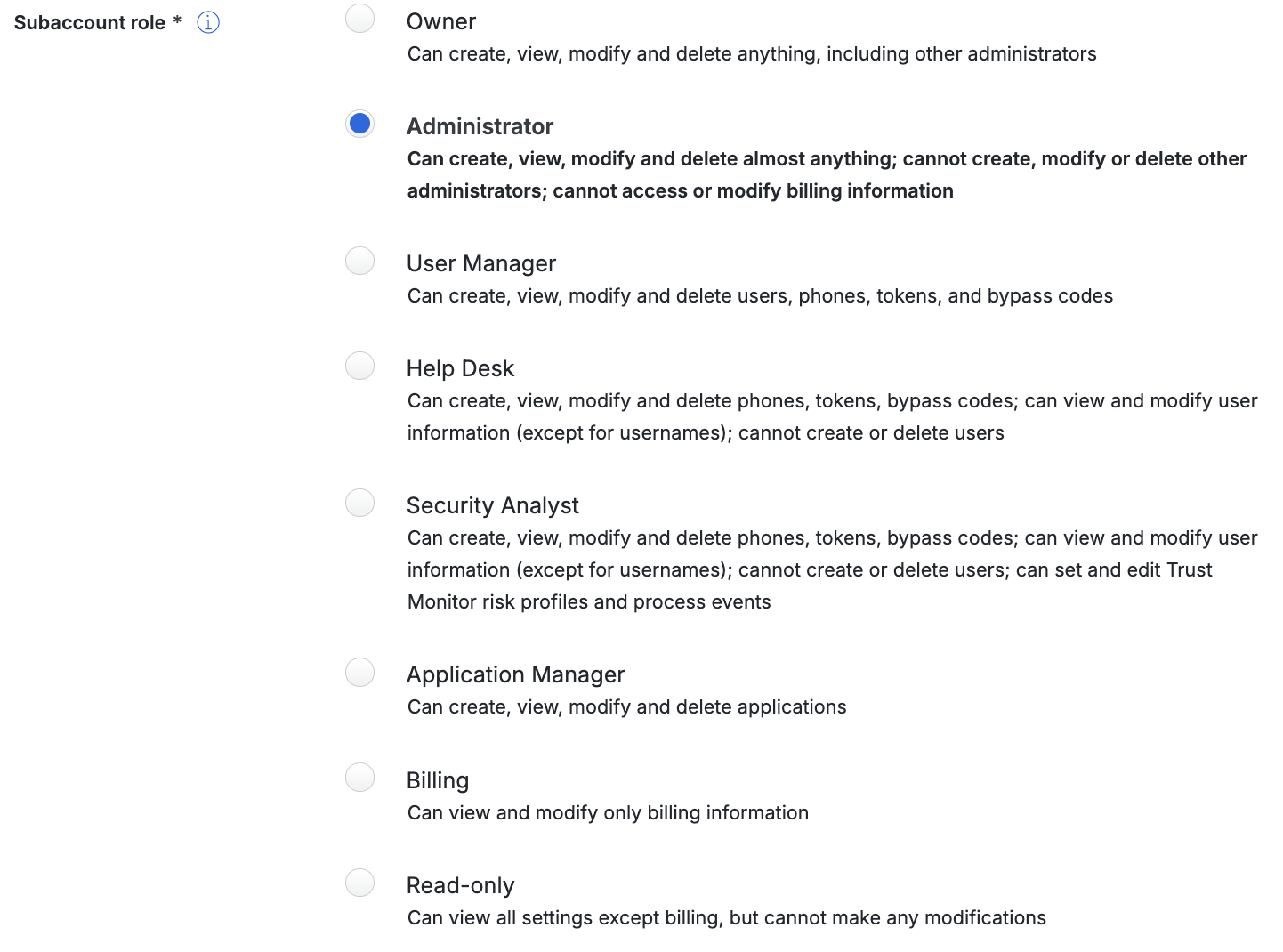 Edit Subaccount Role