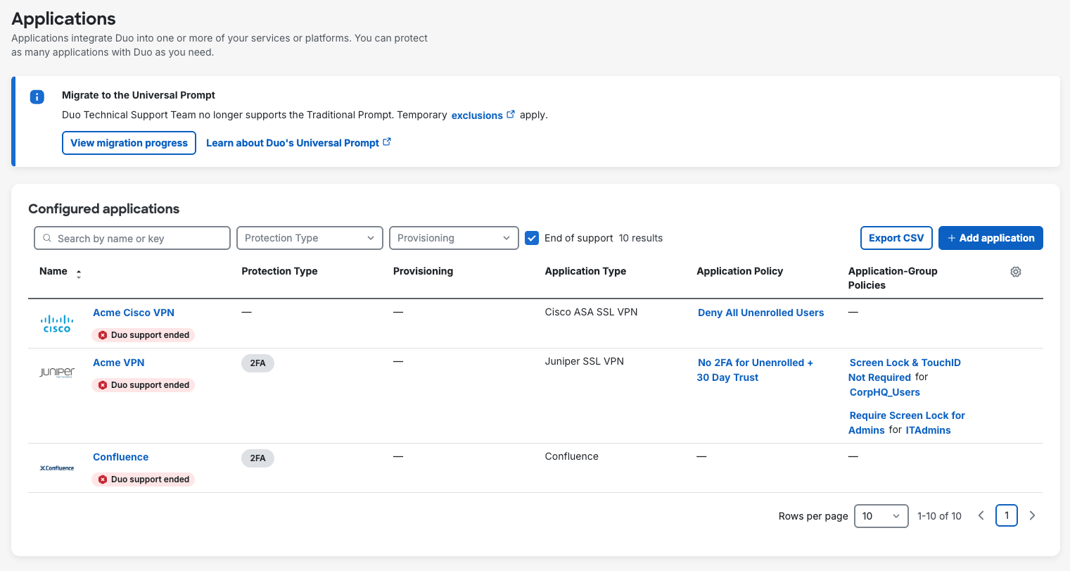 End-of-Support Applications List