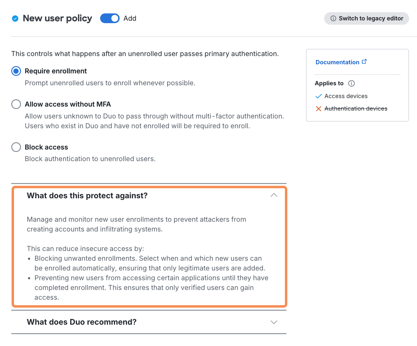 Protection Information Expanded in New Policy Editor