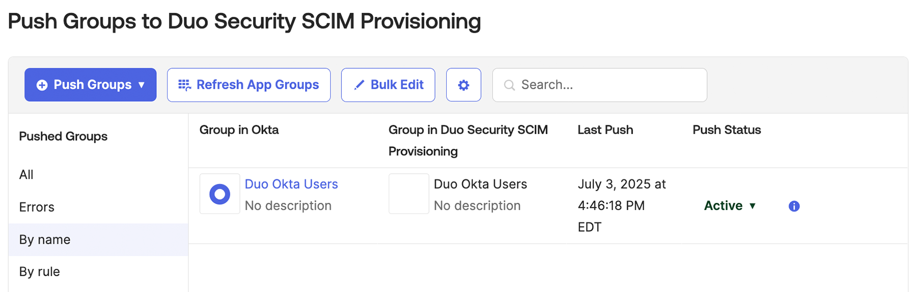 Okta Duo Security SCIM App Push Groups