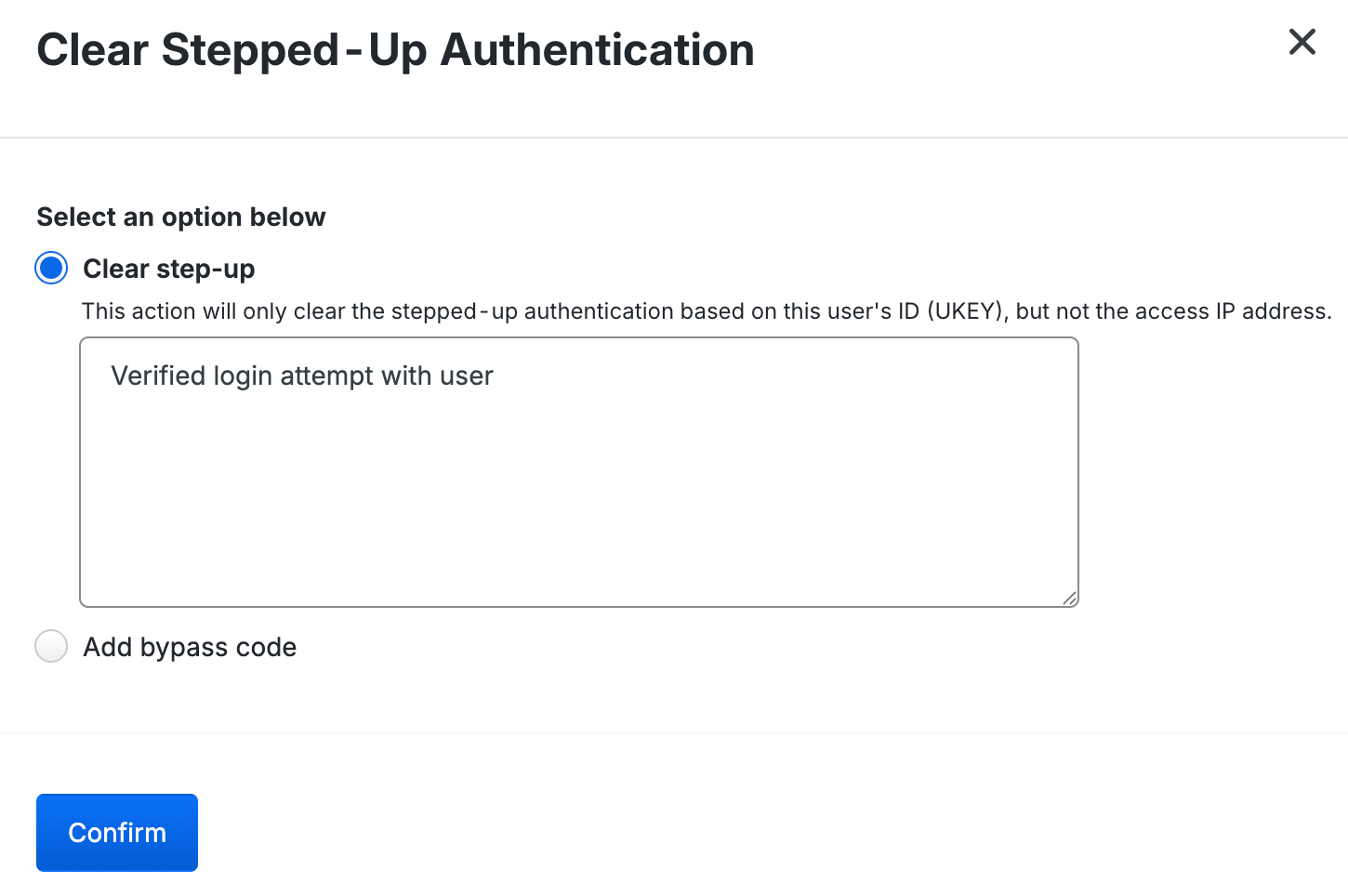 Clear Stepped-Up Authentication Dialog