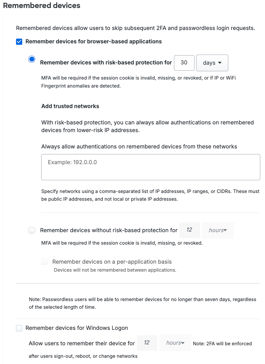 Duo Advantage and Premier Plan Remembered Devices Settings