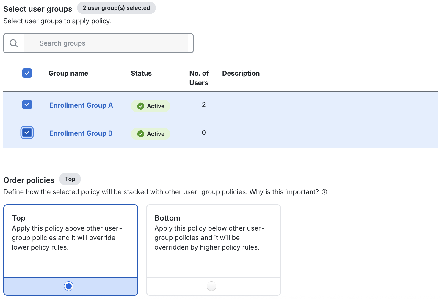 Select User Group Policy