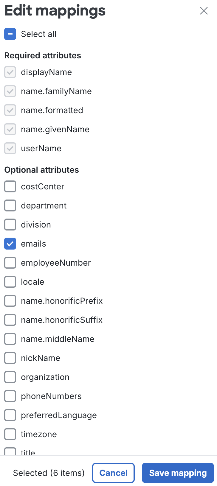 Duo AWS IAM Identity Center Edit Mappings Window