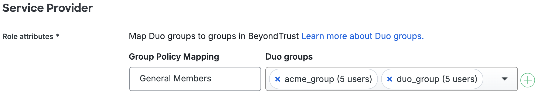 Duo BeyondTrust Role Attributes Fields