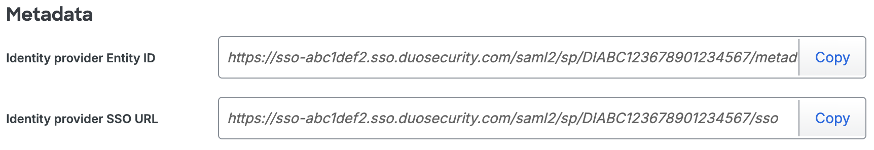 Duo Foxit Admin Console Metadata URLs