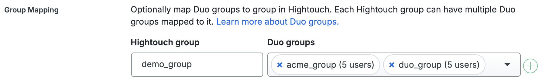 Duo Hightouch Group Mapping Fields