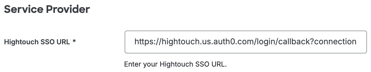 Duo Hightouch Service Provider SSO URL