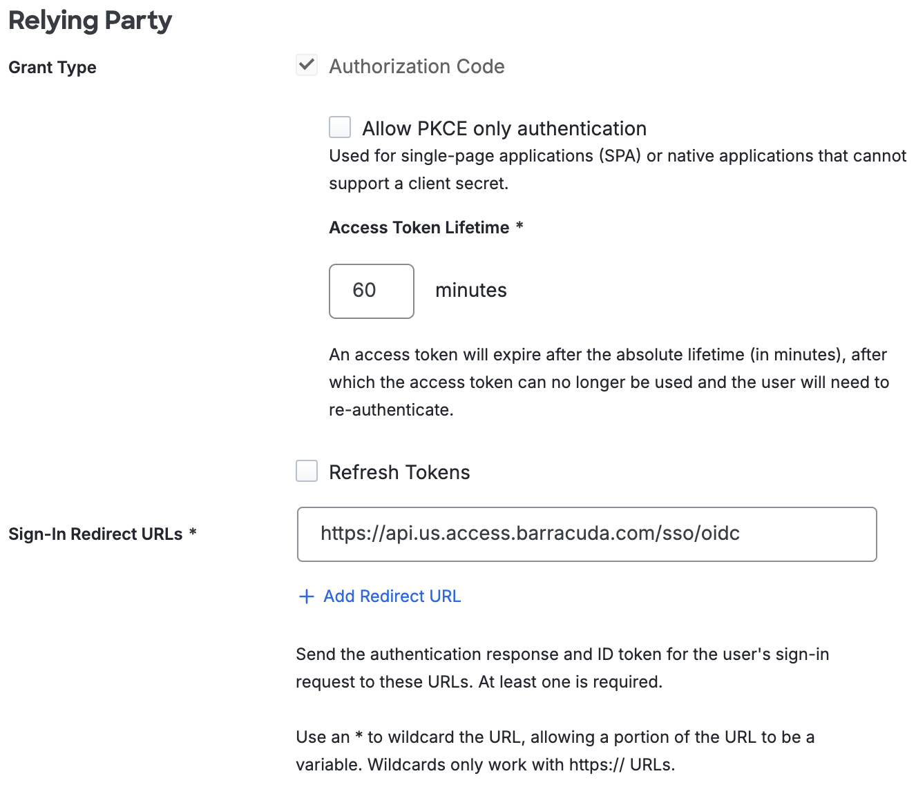 Duo Barracuda CloudGen Access Relying Party Section