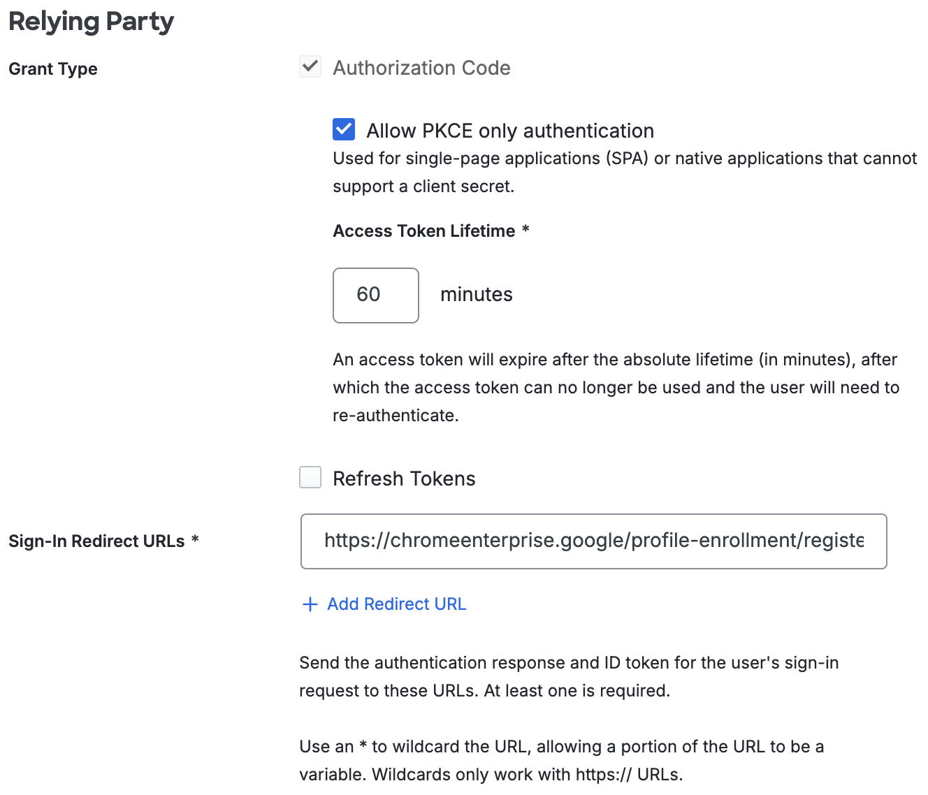 Duo Google Chrome Enterprise Relying Party Section
