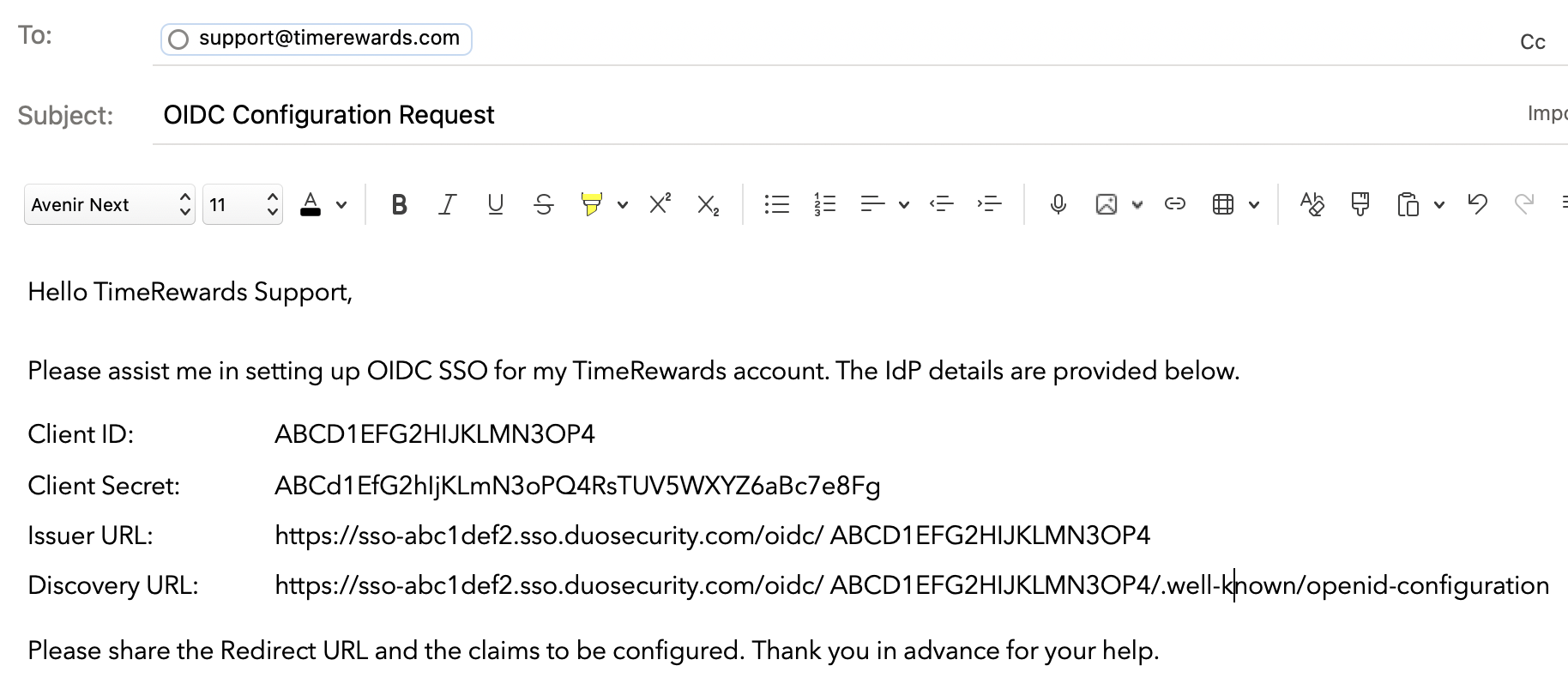 Duo TimeRewards Example Email