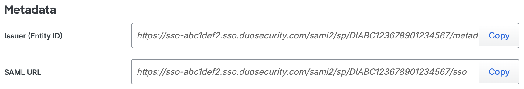 Duo SolarWinds Observability SaaS Metadata URLs