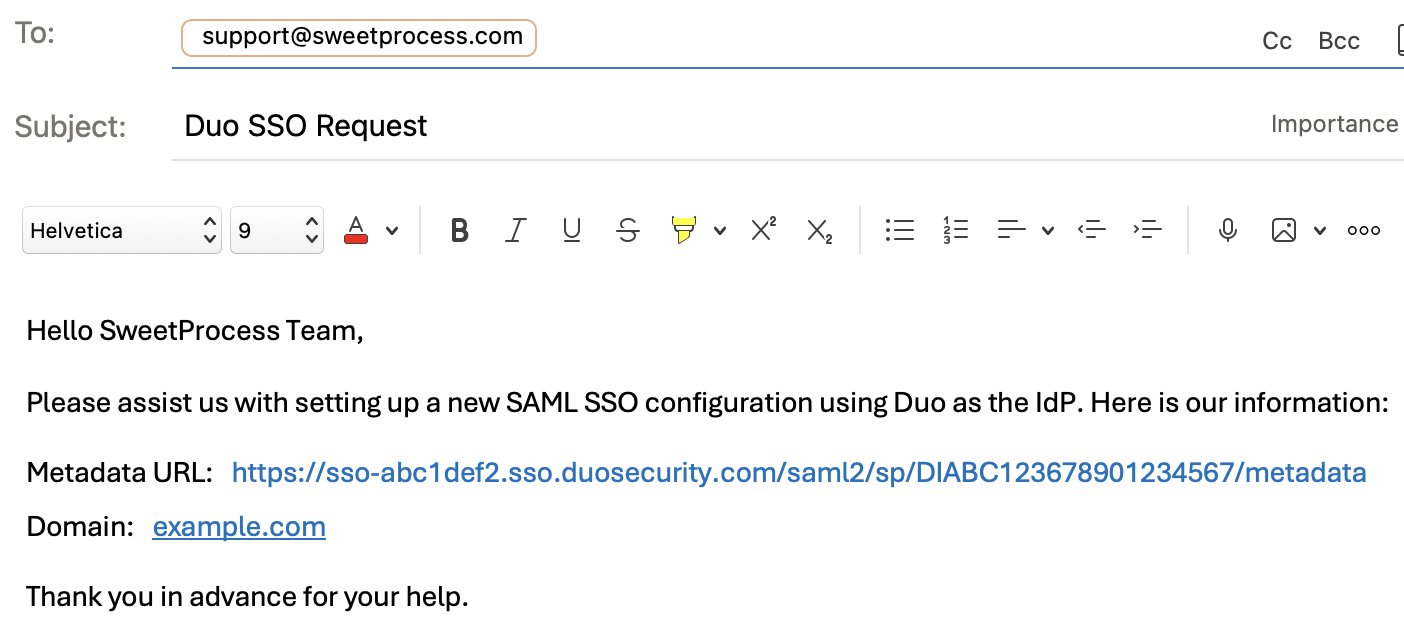 SweetProcess Email Example