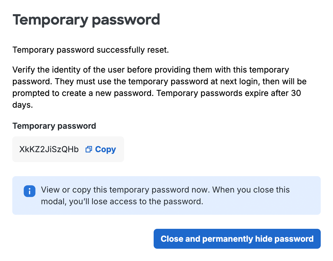 Duo-hosted User Temporary Password Set