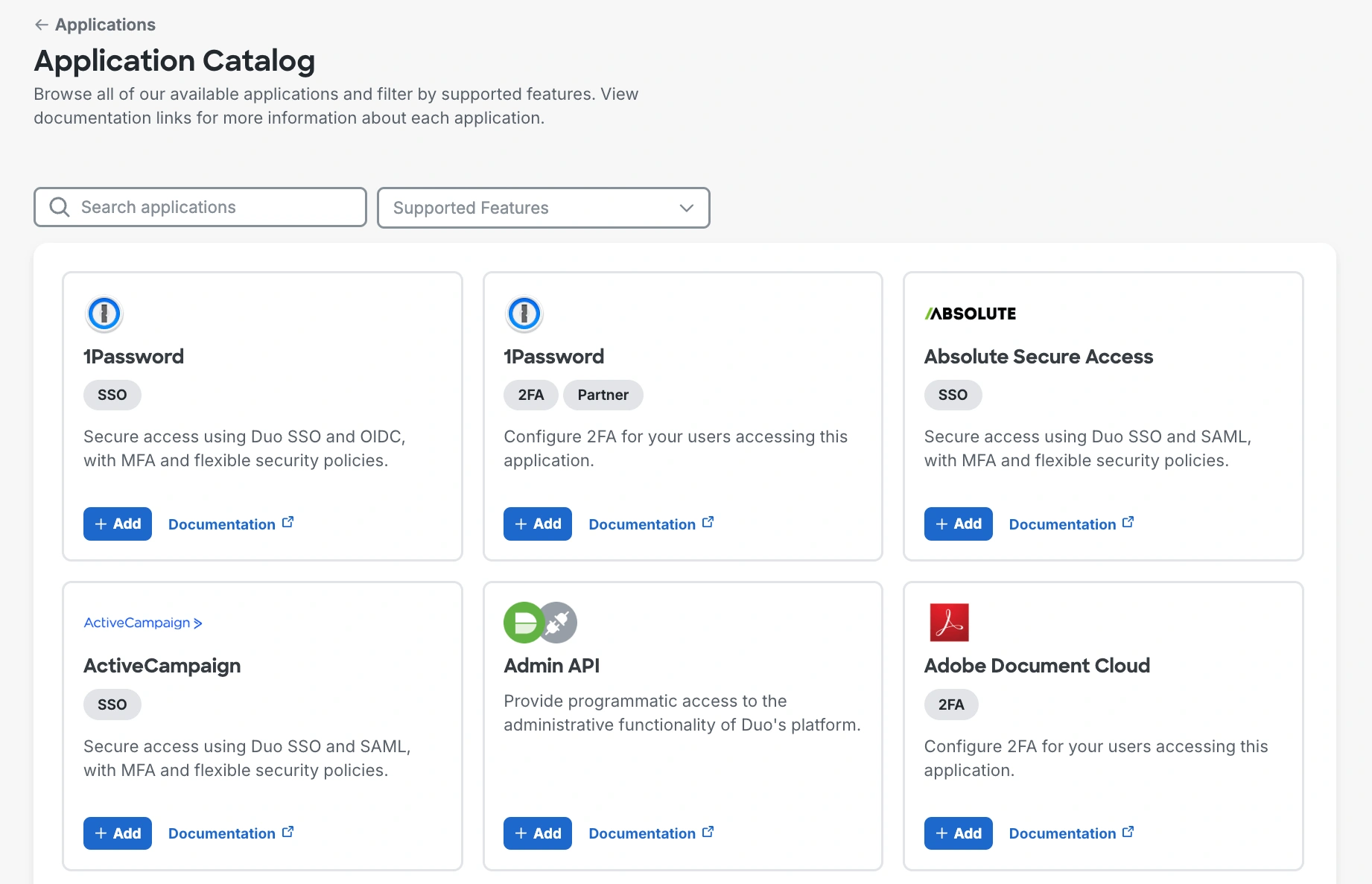 Duo Application Catalog