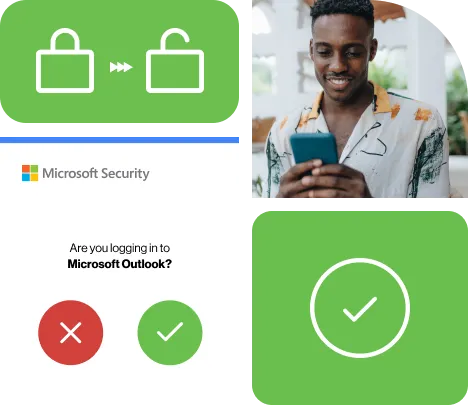 A person accessing data on their phone and receiving a successful authentication message.