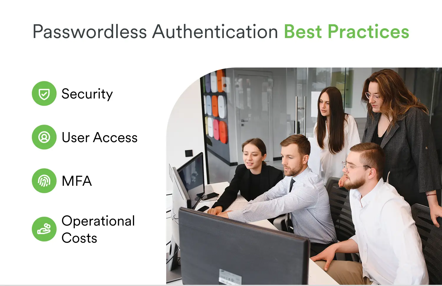 A team of cybersecurity experts using passwordless authentication with Cisco Duo on a trusted desktop device.