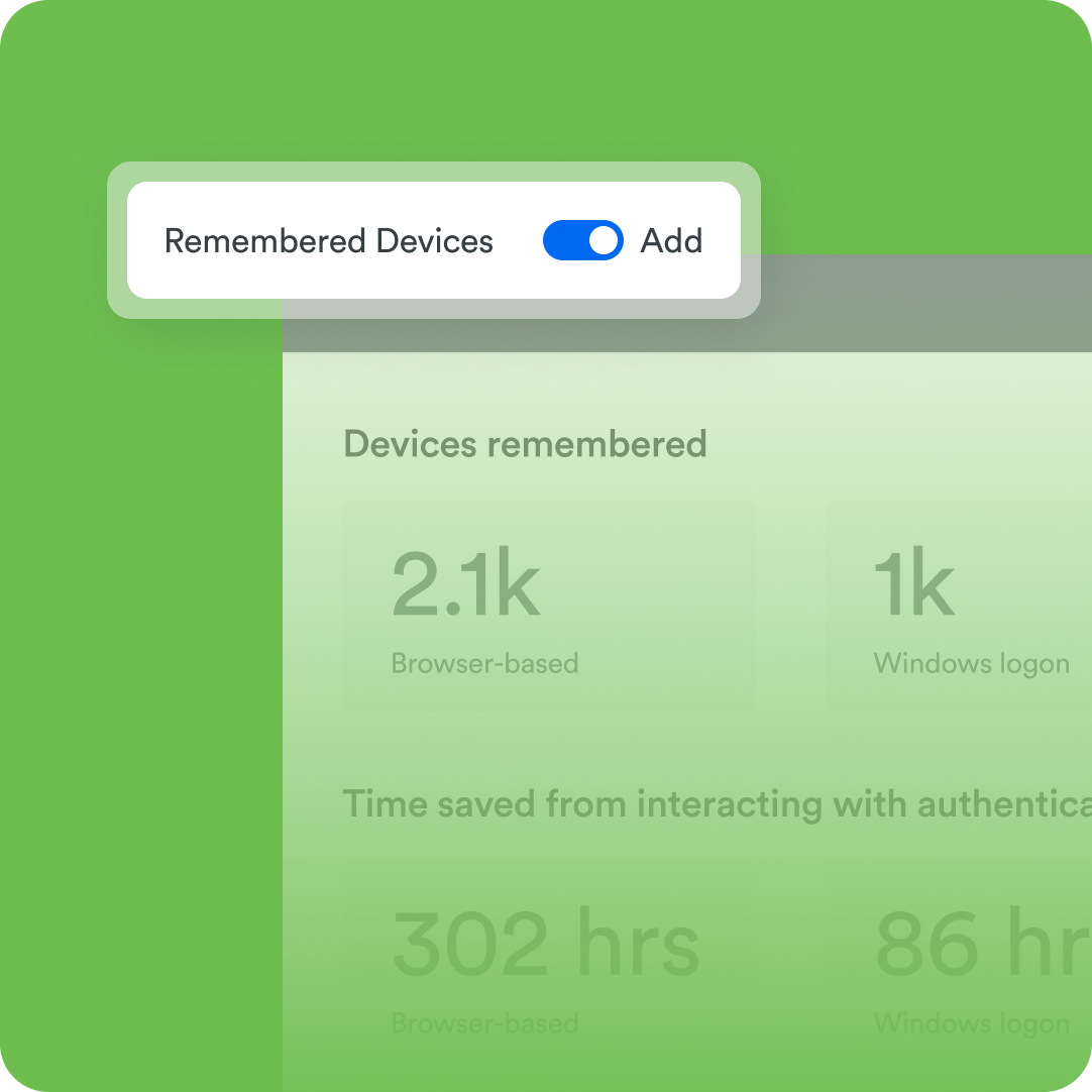 Screenshot of the Duo application allowing the end user to remember their device to boost productivity and lose login fatigue for the end user without sacrificing security.